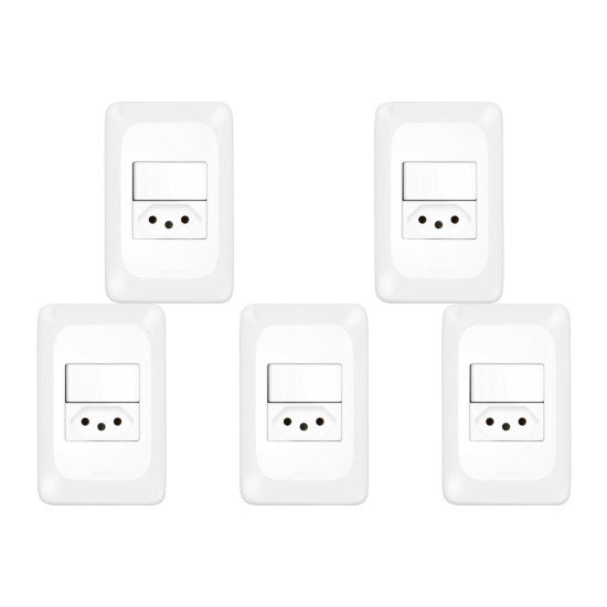 Kit C/5 - Conjunto Pial Pop 4X2 Branco Com Placa (1Simple... Kit C/5 - Conjunto Pial Pop 4X2 Branco Com Placa (1Simple...