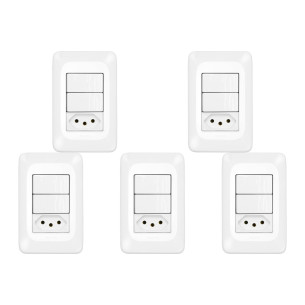 Kit C/5 - Conjunto Pial Pop 4X2 Branco Com Placa (2Simple...