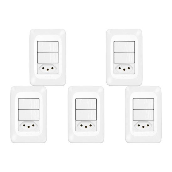 Kit C/5 - Conjunto Pial Pop 4X2 Branco Com Placa (2Simple...