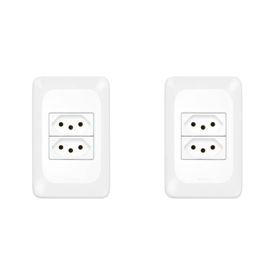 Kit C/2 - Conjunto Pial Pop 4X2 Branco Com Placa (2Tomada...