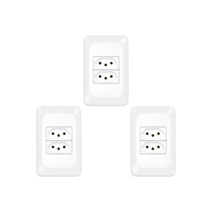 Kit C/3 - Conjunto Pial Pop 4X2 Branco Com Placa (2Tomada...