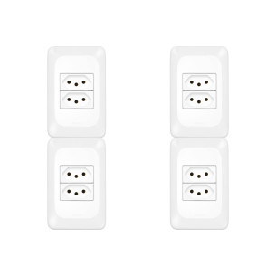 Kit C/4 - Conjunto Pial Pop 4X2 Branco Com Placa (2Tomada...