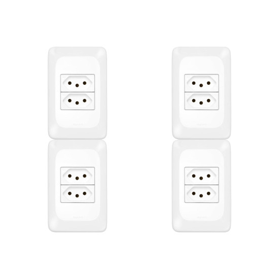 Kit C/4 - Conjunto Pial Pop 4X2 Branco Com Placa (2Tomada...