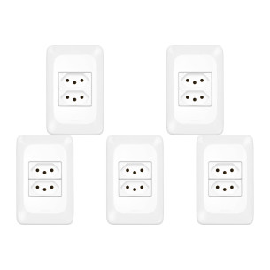 Kit C/5 - Conjunto Pial Pop 4X2 Branco Com Placa (2Tomada...