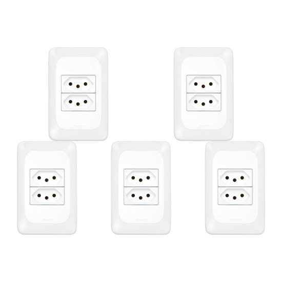 Kit C/5 - Conjunto Pial Pop 4X2 Branco Com Placa (2Tomada...