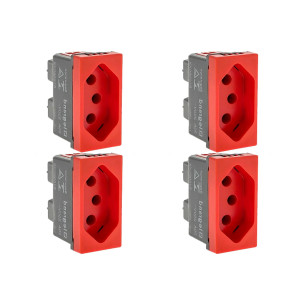 Kit C/4 - Pial Modulo Pop Tomada 2P+T 20A Verm.