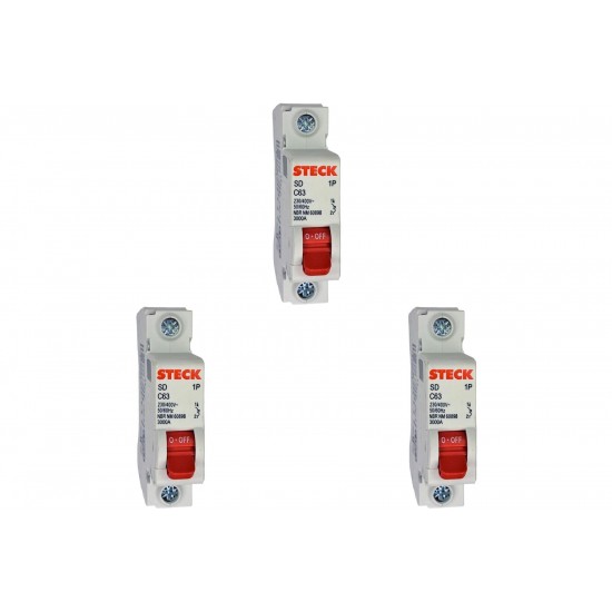 Kit C/3 - Disjuntor Steck ''Din'' Unipolar 63A. C