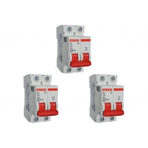 Kit C/3 - Disjuntor Steck ''Din'' Bipolar 25A. C