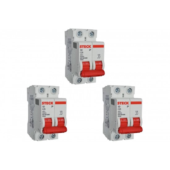 Kit C/3 - Disjuntor Steck ''Din'' Bipolar 25A. C