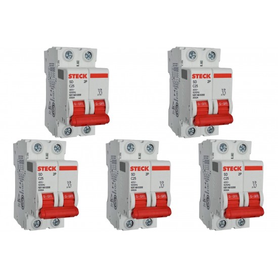 Kit C/5 - Disjuntor Steck ''Din'' Bipolar 25A. C Kit C/5 - Disjuntor Steck ''Din'' Bipolar 25A. C