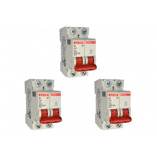 Kit C/3 - Disjuntor Steck ''Din'' Bipolar 32A. C