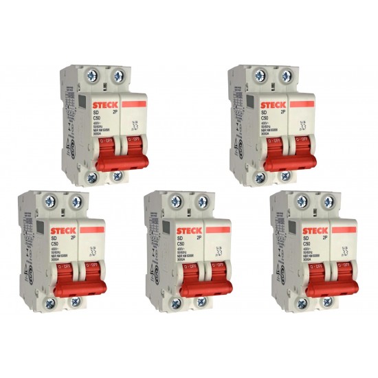 Kit C/5 - Disjuntor Steck ''Din'' Bipolar 50A. C