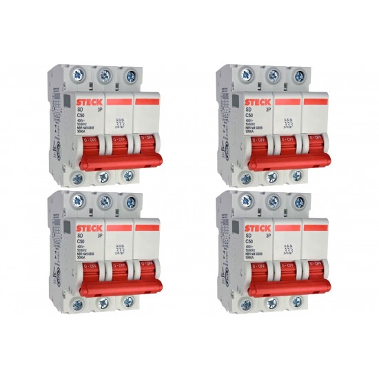 Kit C/4 - Disjuntor Steck ''Din'' Tripolar 50A. C