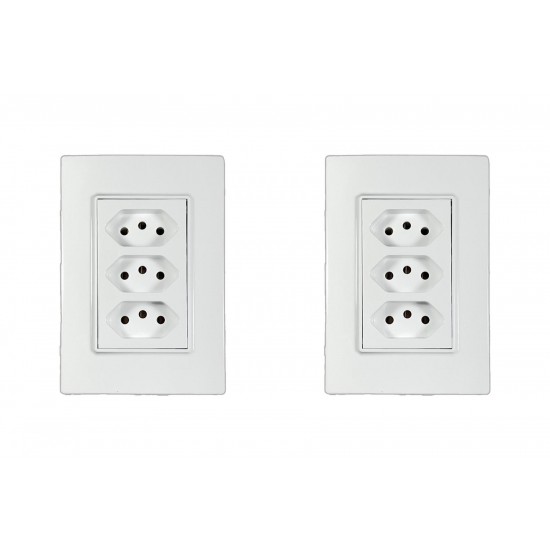 Kit C/2 - Conjunto Ilumi Vivaz Branco Com Placa 3 Tomadas...