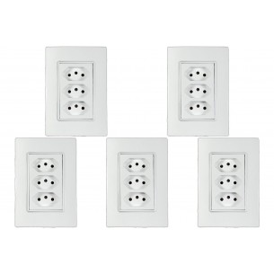 Kit C/5 - Conjunto Ilumi Vivaz Branco Com Placa 3 Tomadas...