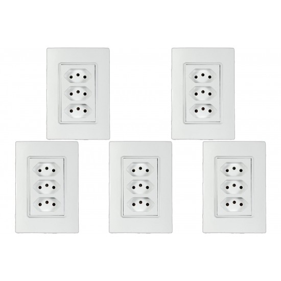 Kit C/5 - Conjunto Ilumi Vivaz Branco Com Placa 3 Tomadas...