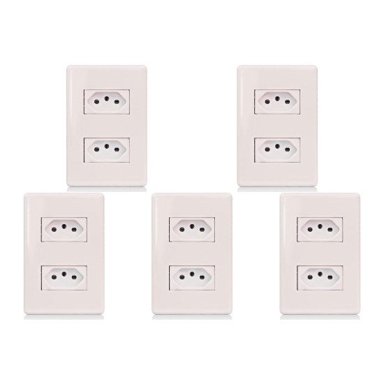 Kit C/5 - Conjunto Steck Linha Stella Com Placa 2 Tomadas...