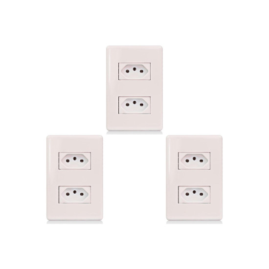 Kit C/3 - Conjunto Steck Linha Stella Com Placa 2 Tomadas...