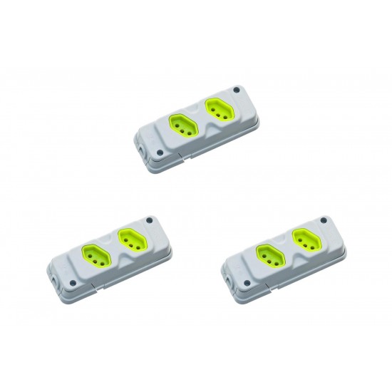 Kit C/3 - Tomada Barra Fiolux 2P+T. 20A. Dupla Cinza/Verde Kit C/3 - Tomada Barra Fiolux 2P+T. 20A. Dupla Cinza/Verde