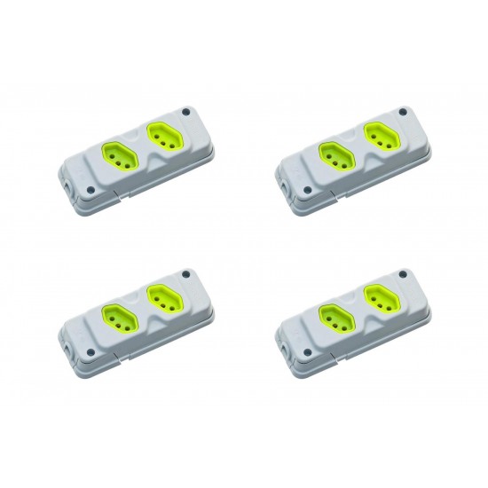 Kit C/4 - Tomada Barra Fiolux 2P+T. 20A. Dupla Cinza/Verde