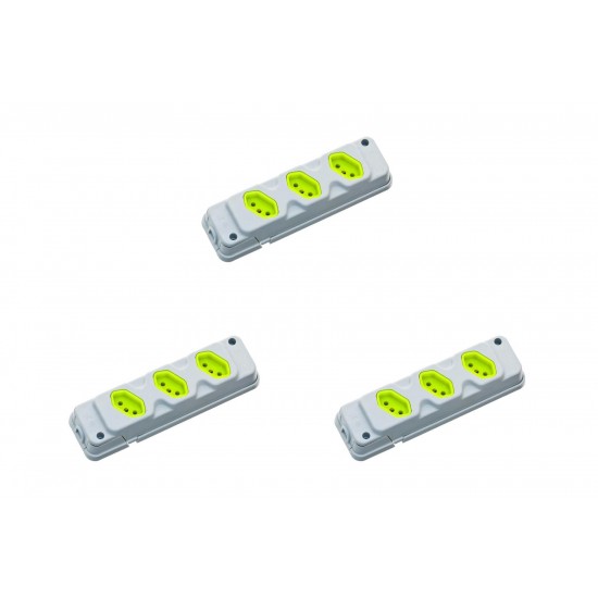 Kit C/3 - Tomada Barra Fiolux 2P+T. 20A. Tripla Cinza/Verde