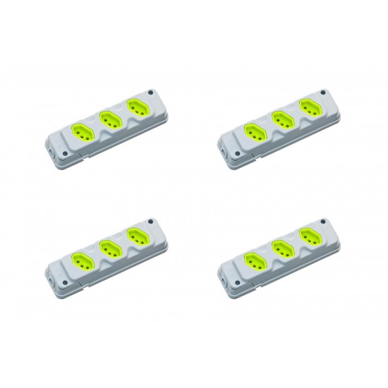 Kit C/4 - Tomada Barra Fiolux 2P+T. 20A. Tripla Cinza/Verde