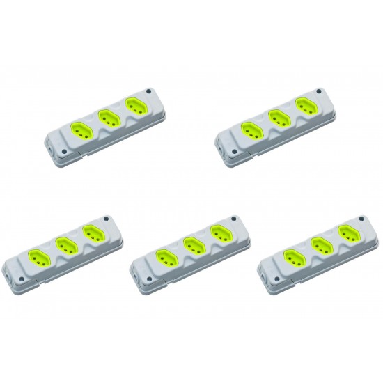 Kit C/5 - Tomada Barra Fiolux 2P+T. 20A. Tripla Cinza/Verde