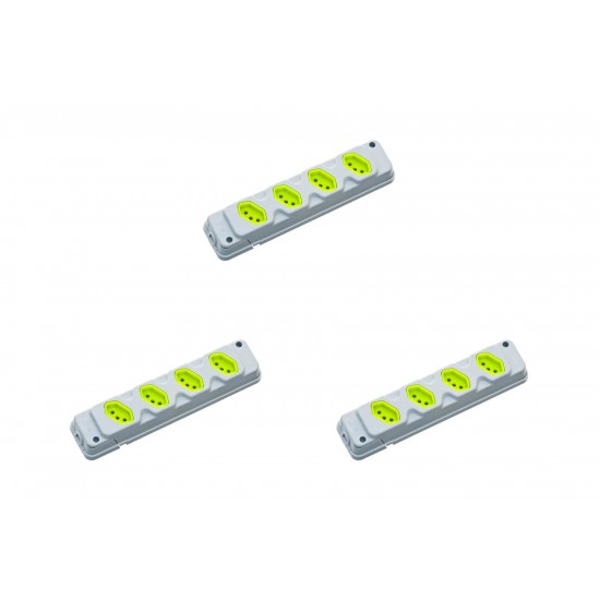 Kit C/3 - Tomada Barra Fiolux 2P+T. 20A. Quadrupla Cinza/...