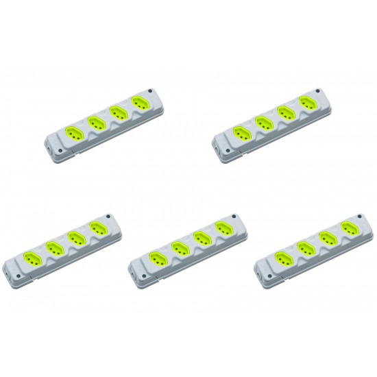 Kit C/5 - Tomada Barra Fiolux 2P+T. 20A. Quadrupla Cinza/...