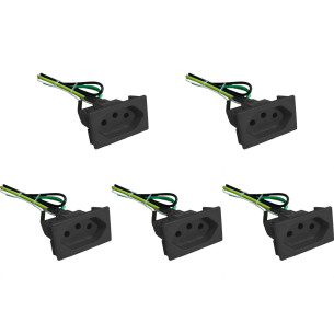 Kit C/5 - Tomada De Painel Com Cabo Steck 10A. Preta - S8628