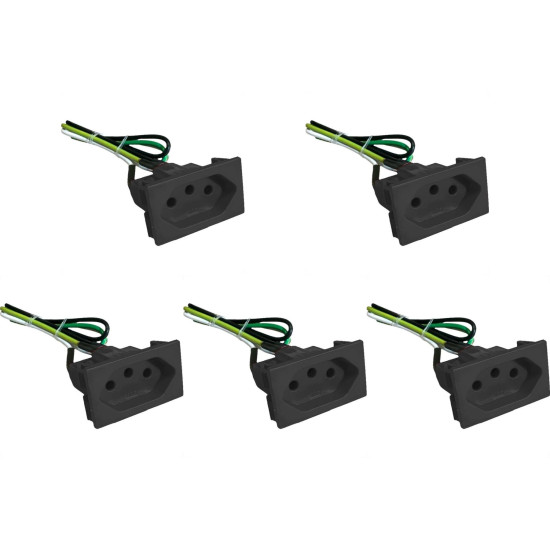 Kit C/5 - Tomada De Painel Com Cabo Steck 20A. Preta - S8629