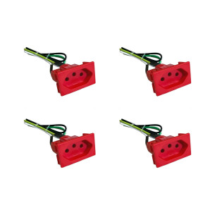 Kit C/4 - Tomada De Painel Com Cabo Steck 20A. Vermelha -...